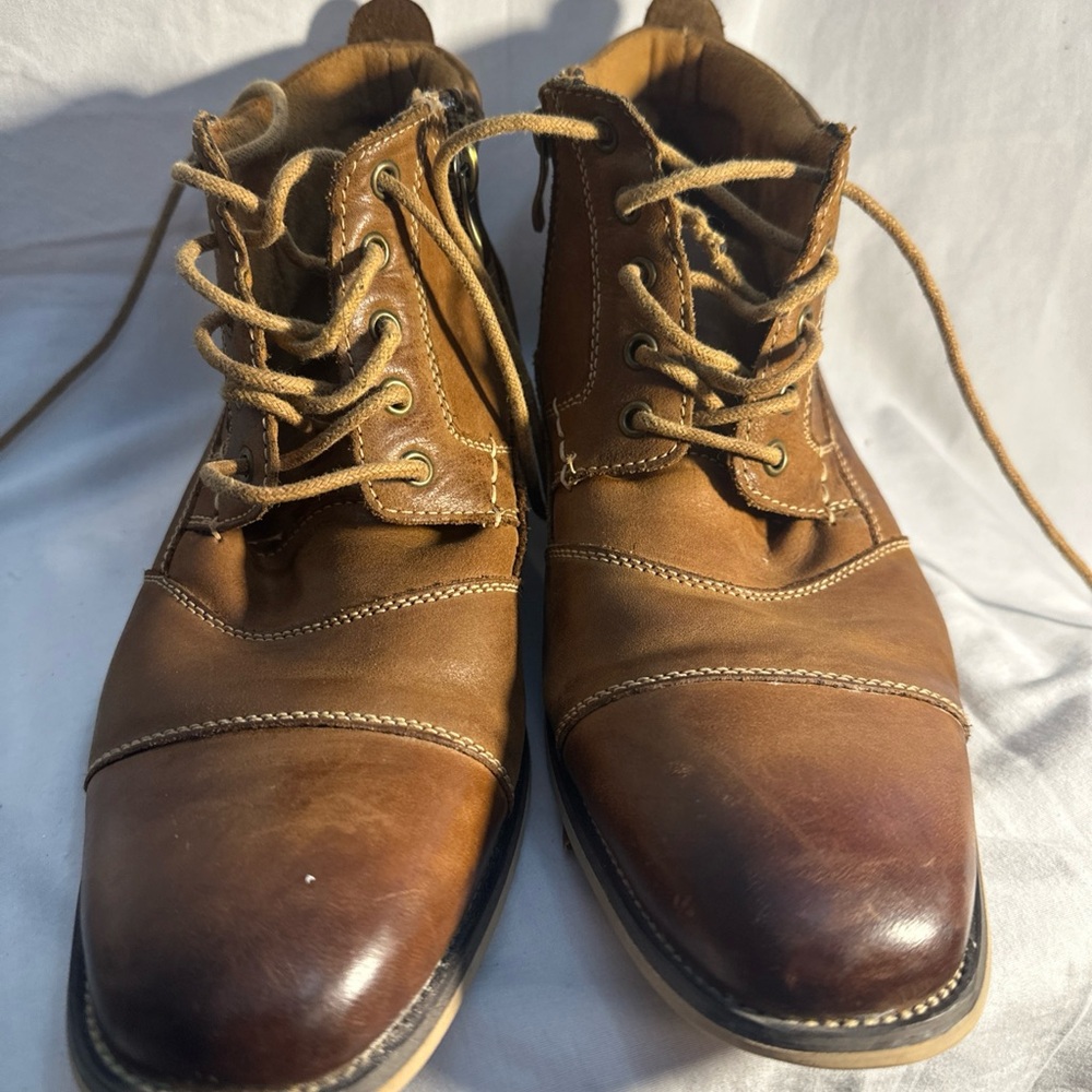 Steve Madden Jabbar Cap Toe Burnished Leather Wood Stack Heel Boot Men's Size 8